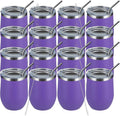 MEWAY 12oz Wine Tumbler 16 Pack Bulk Gifts for Women,Double Wall Vacuum Stainless Steel Travel Mug with Lid,Insulated Stemless Wine Cup Glass for Coffee,Cocktails,Drinks(Purple,Set of 16)