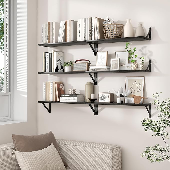 Axeman Black Floating Shelves for Wall | 32W x 8D Floating Shelves Set of 2 | 8" Deep Long Wall Shelves for Bathroom Kitchen Living Room | Bookshelf Display Shelves