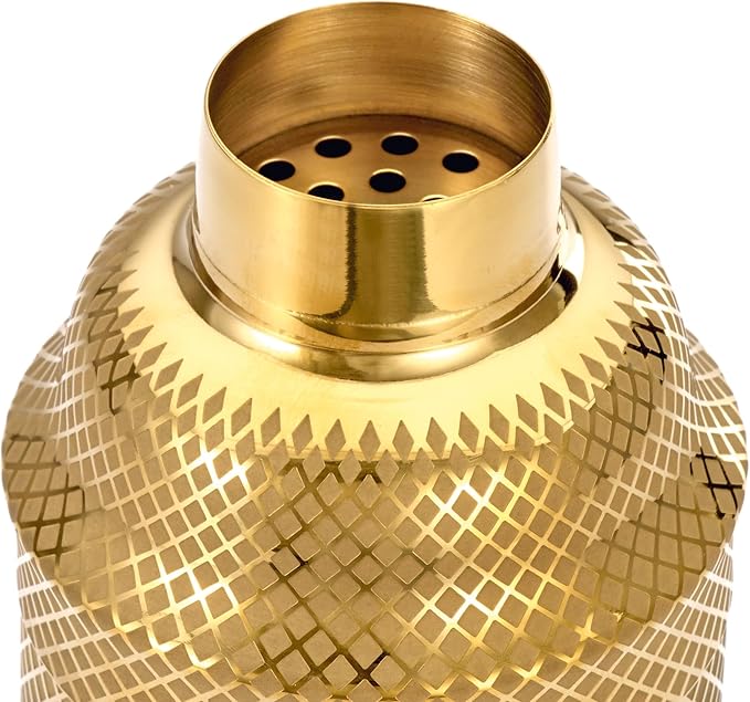 Barfly 3-Piece Diamond Lattice Etch Japanese Cocktail Shaker Set (24 Oz/700ml), Gold Plated