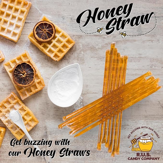 25 Pack Honey Sticks For Tea, Snacking, Honey Packets Single Serve Stir Sticks, Natural Flavor by R.U.S Candy Company- Honey Straws (Orange)