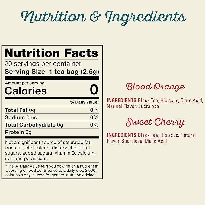 Southern Breeze Cold Brew Sweet Tea Variety Pack Iced Tea with Black Tea and Zero Carbs Zero Sugar, 20 Individually Wrapped Tea Bags, Pack of 2 Seasonal Flavors Sweet Cherry & Blood Orange