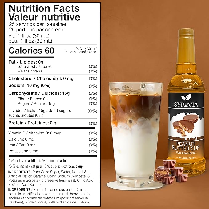 Syruvia Coffee Syrup, Peanut Butter Cup Flavored Syrup for Drinks, Lattes, and Desserts – 25.4 fl oz