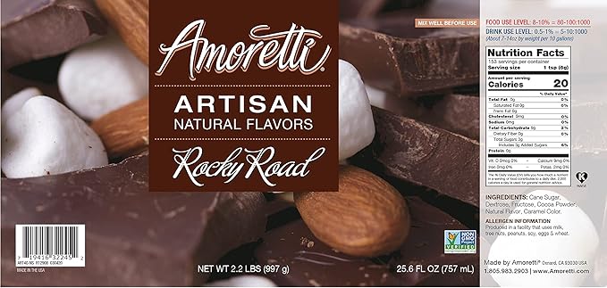 Amoretti - Natural Rocky Road Artisan Flavor Paste, 8 oz, Perfect For Ice Cream, Beverages, Cakes, and more, Preservative Free, Vegan, Gluten Free, No Artificial Sweeteners, Highly Concentrated