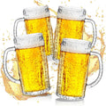 16.5oz Beer Mug, 4 Pack Glass Beer Mugs for Freezer, Clear Large Beer Steins with Handle, Gifts for Men