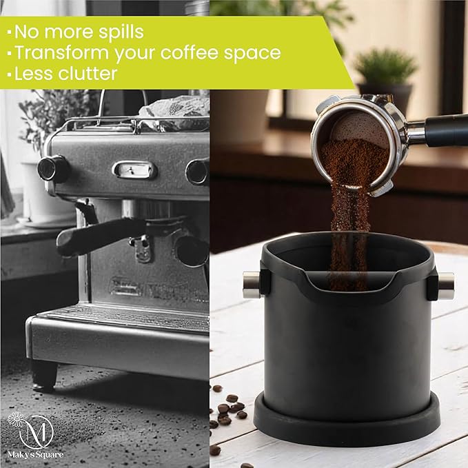 Espresso Knock Box – Coffee Knock Box for Espresso Grounds – Durable Knock Box Espresso with Removable Bar – Coffee Puck Knock Box for Home & Barista Use – Easy Clean Espresso Puck Container,Black,6in