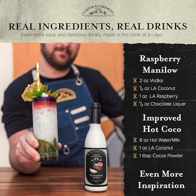 Liquid Alchemist Coconut Syrup for Drinks - Real Ingredients Make our Cream of Coconut Syrup a Perfect Pina Colada Drink Mix - Non-GMO & Vegan (25.4 oz)
