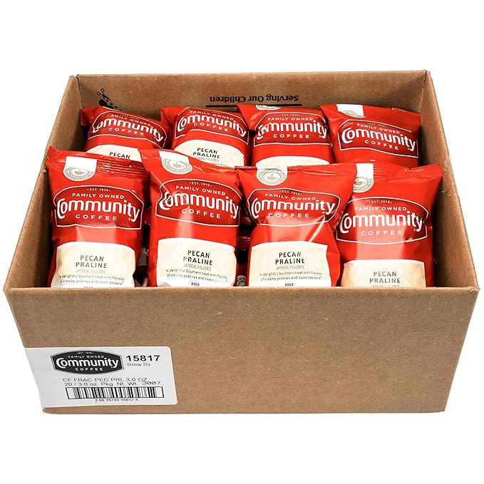 Community Coffee Pecan Praline Flavored, Medium Roast Pre-Measured Coffee Packs, 3.0 Ounce Each (Pack of 20)