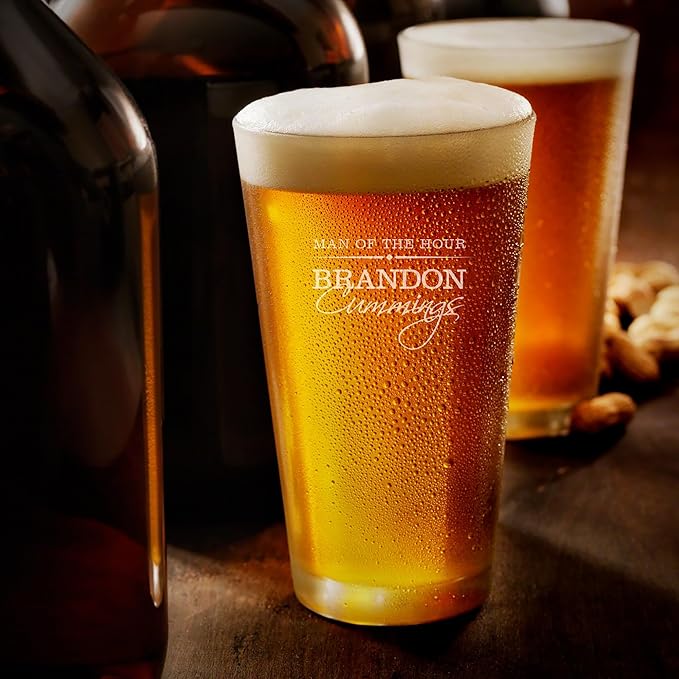 HomeWetBar Custom Beer Pint Glass - Monogram Beer Glassess, Personalized Drinking Glass, Ales, and Cold Brews