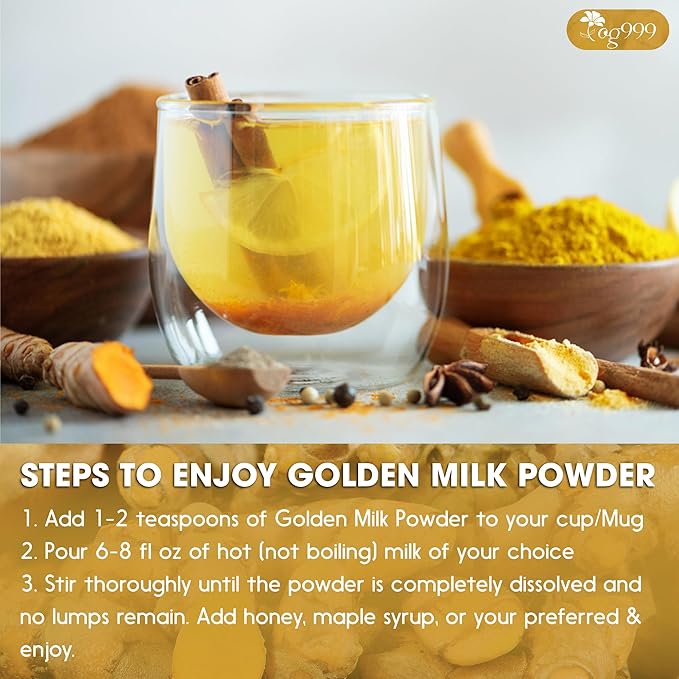 TOG999, Premium 8oz Golden Milk Powder - Turmeric, Cinnamon, Ginger & Black Pepper – Natural Spice Blend for Lattes, Smoothies & Baking – Non-GMO, No Additives.