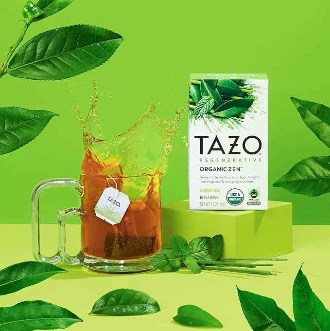 TAZO Tea Bags, Regenerative Organic: Refresh Mint Herbal Tea, & Zen Green Tea 16 CT (1ea) (Variety Pack)