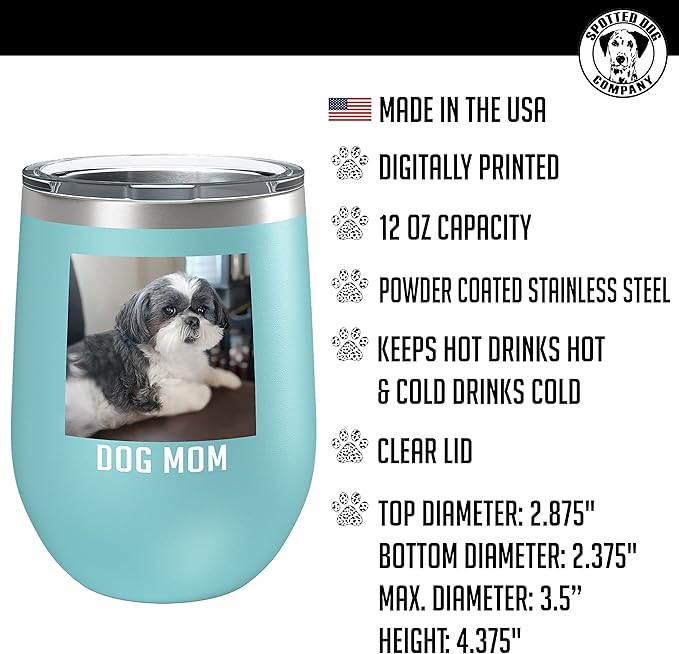 Personalized Mothers Day 12oz Photo Printed Insulated Stainless Steel Powder Coated Stemless Wine Tumbler with Lid, Customized Mum Gift Idea for Her, Custom Mom Coach Gifts Team Mom Dad (Teal)