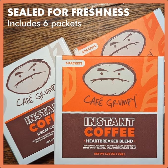 Café Grumpy Instant Coffee Single Serve, Honduras Medium Roast Arabica Blend Packets, Quick Prep Travel Ready Office Coffee Packets, 6 Pack (30g)