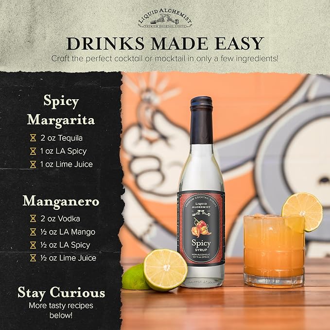 Liquid Alchemist Spicy Habanero Infused Simple Syrup for Cocktails – Real Ingredients Make our Habanero Syrup a Great Spicy Margarita Mix & Paloma Picante - Vegan, Non-GMO Sweet Heat Drink Mix (12.7 oz)