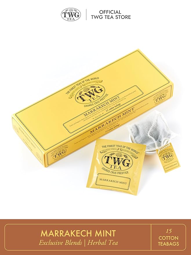 TWG Tea | Marrakech Mint | Herbal Tea | Mint Leaves | 15 Hand Sewn Cotton Teabags | Gift Set