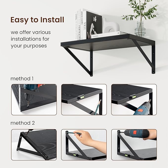 Axeman Black Floating Shelves for Wall - 10 Inch Deep Floating Shelves Set of 2-16 Inch Wide x 10 Inch Deep Black Wall Shelves for Living Room Bathroom Bedroom