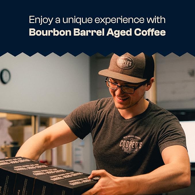 Bourbon Barrel Aged Coffee, Single-Origin Colombian Beans Aged in Kentucky Bourbon Whiskey Barrels, Medium Dark Roast Whole Bean, 12 oz