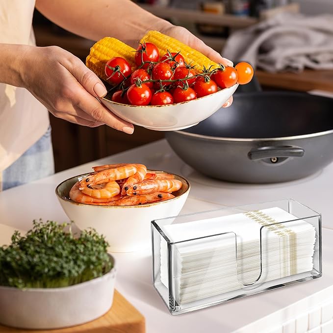 Acrylic Paper Towel Holder for Bathroom or Kitchen – Clear Countertop Dispenser for Trifold, Multifold, C-Fold Napkins, Disposable Hand Towels, Modern Napkin Tray, 10.75 x 4.125 x 5 Inch
