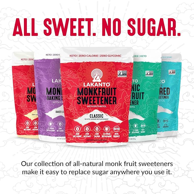 Lakanto Monk Fruit Sweetener With Erythritol, White Sugar Substitute From Monk Fruit Extract, Classic White Sugar Replacement for Baking, Coffee & Tea, Gluten Free, Low Carb, Non GMO, Keto, 5 LB Bag