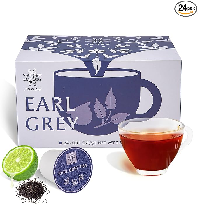 Johou Earl Grey Tea Specially Ground Taiwan Tea Full-Flavor Pods, Compatible with All K-Cup Brewers & Keurig 2.0, 24 pods