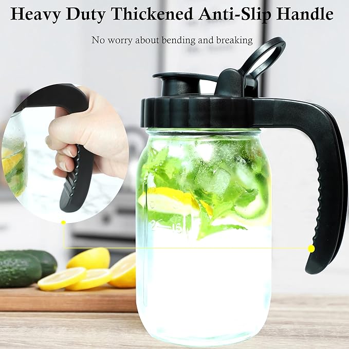 Glass Mason Jars Pitcher With Spout Lids 2 Quart Airtight Breastmilk Pitcher For Fridge Half Gallon Wide Mouth Water Jugs 64 Oz With Top Flip Cap for Cold Coffee, Ice Sun Tea,Lemonade Leakproof