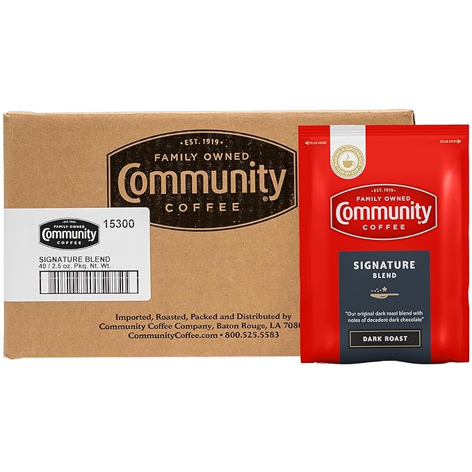 Community Coffee Signature Blend, Dark Roast Pre-Measured Coffee Packs, 2.5 Ounce Each (Box of 40)