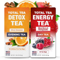 Total Tea Detox Tea & Energy Set - 25 Day Detox - Herbal SIim Tea with Chamomile - Hibiscus Tea and Ginger Root for Colon Cleanse – Natural Citrus & Cinnamon Fruit Tea for Digestive Health
