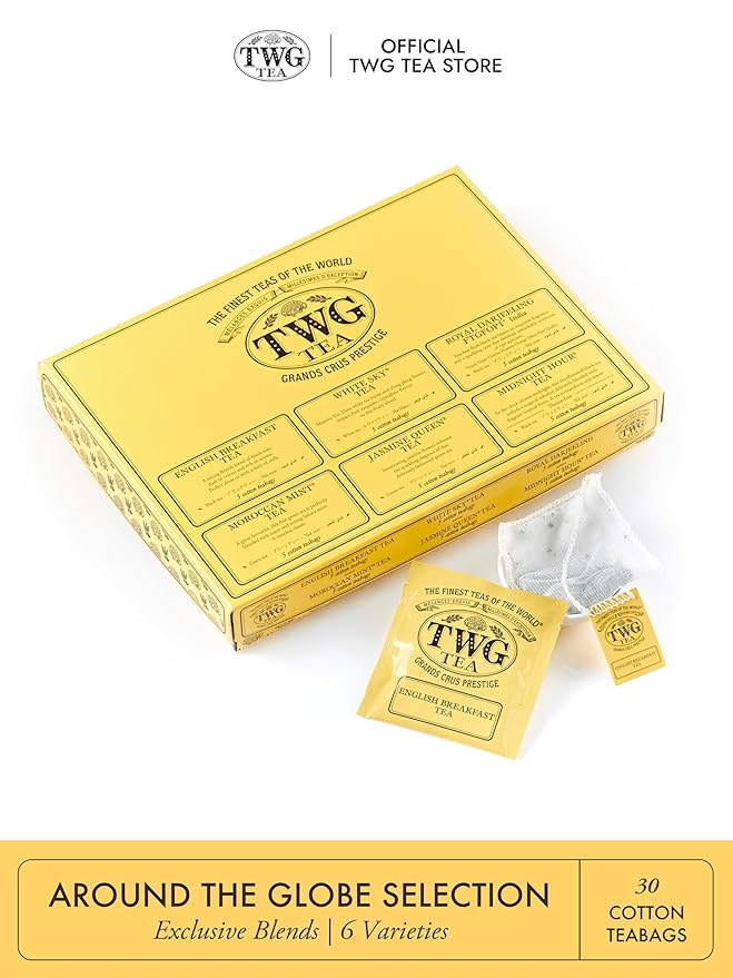 TWG Tea | Around the Globe Selection | 6 Varieties | Exclusive Tea Blends | 30 Hand Sewn Cotton Teabags | Gift Set