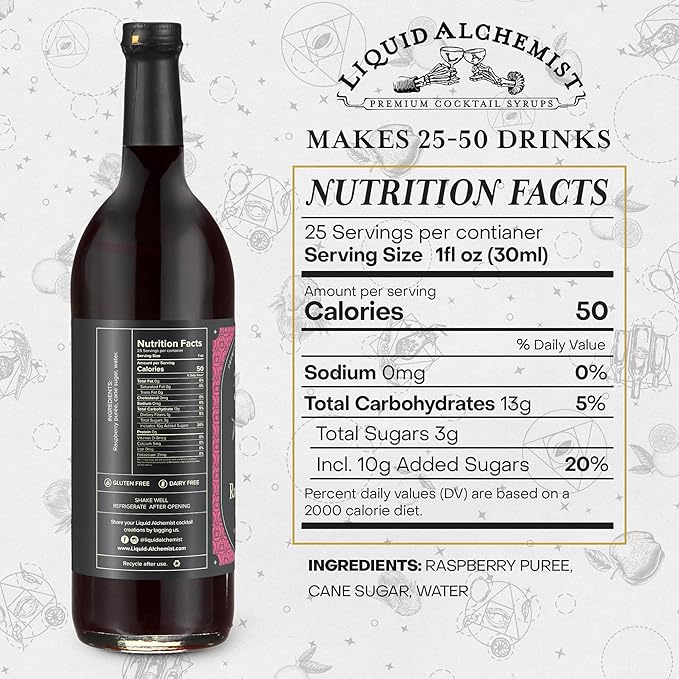Liquid Alchemist Raspberry Syrup for Drinks - Real Ingredients Make our Raspberry Puree for Drinks the Perfect Drink Mixer - Our Cocktail Syrup is Non-GMO & Vegan (25.4 oz)