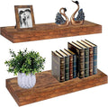 Set of 2 Rustic Shelves for Wall - 16 Inch Rustic Wood Floating Shelves with 1/5" Thicker Steel Brackets | Heavy Duty Farmhouse Wall Shelves | Solid Wood Core |Brown Wood Shelves for Décor