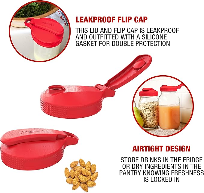 Masontops Multi Top - 2PK - Wide Mouth Mason Jar Lids with Pour Spout and Flip Cap – Sip, Pour, Store & More - Pour Spout Lid - Jar Not Included