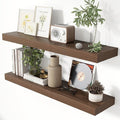 Heimlove 36 Inch Floating Shelves for Wall 8 Inch Deep Walnut Shelves Set of 2,Wall Mounted Rustic Wood Long Floating Shelf with Invisible Brackets for Bedroom Kitchen Living Room