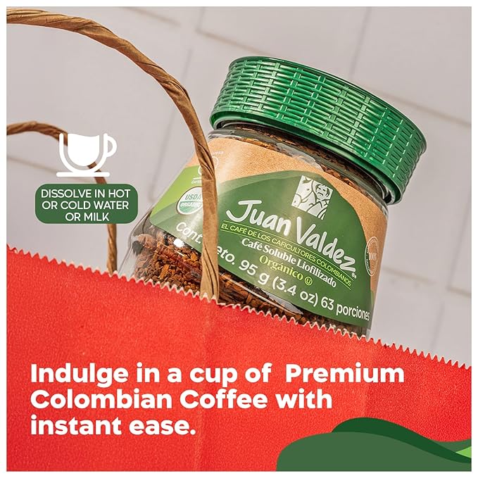 Juan Valdez Organic Freeze Dried Coffee, Classic Flavor 3.5 OZ - 100% Colombian Coffee USDA Organic Certified