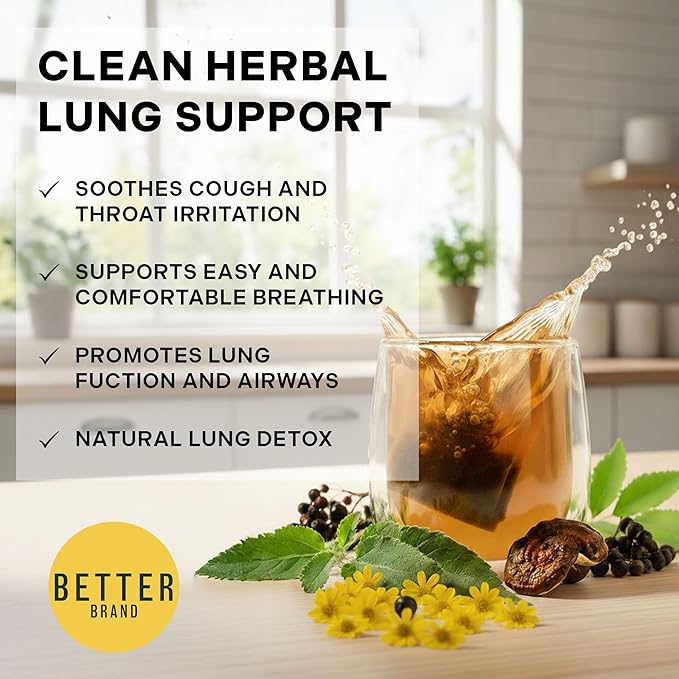 Betterbrand Mullein Tea Bags for Lung Detox - Respiratory Support with Thyme, Elderberry, Ginseng, Ginger, Caffeine Free Herbal Blend - 15 Tea Bags (Pack of 2)