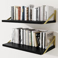Deep Wall Shelves 24"W x 12"D Engineered Wood Floating Shelves for Wall, Sturdy Metal Bracket(Gold) Bookshelves Home Decor Storage for Living Room Bedroom Bathroom Kitchen, Set of 2, Black Finish