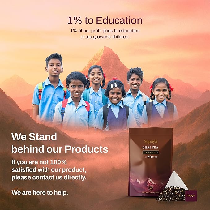 Nepaya Masala Chai – 50 Pyramid Black Tea Bags, Spiced with Ginger, Cardamom & Cinnamon, Biodegradable, High Caffeine, Himalayan Whole-Leaf