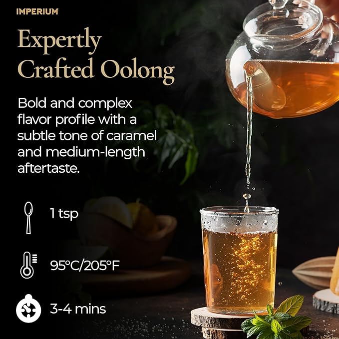 Imperium Da Hong Pao Loose Leaf Oolong Tea (4oz), Premium Hand-Picked Wuyi Mountain Rock Tea, Brews 100 Cups, Big Red Robe, Naturally Smooth and Rich, Harmonious Flavor and Sweet Aroma