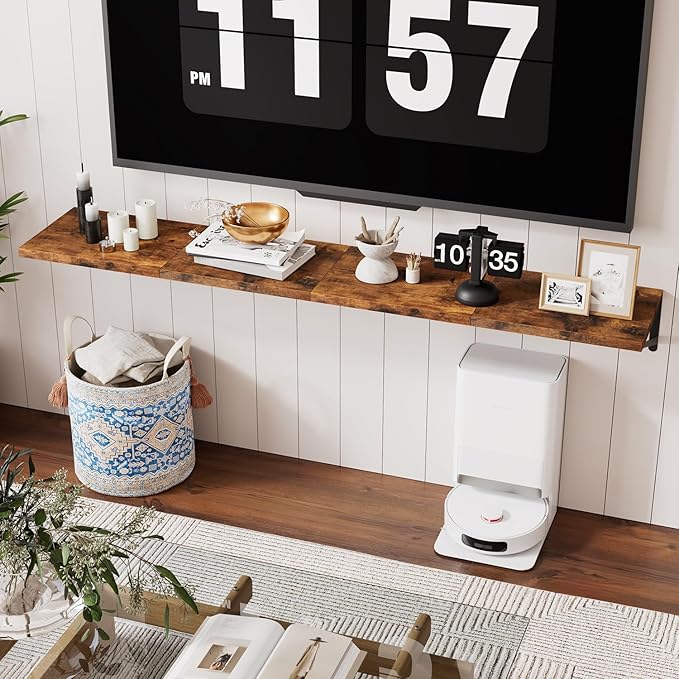 IBUYKE Deep Floating Shelves for Wall,8 Inch Deep Floating Shelves Set of 2,16W x 8D Wood Wall Shelf,Wide Floating Bookshelf for Living Room, Kitchen, Office TFS002H-2