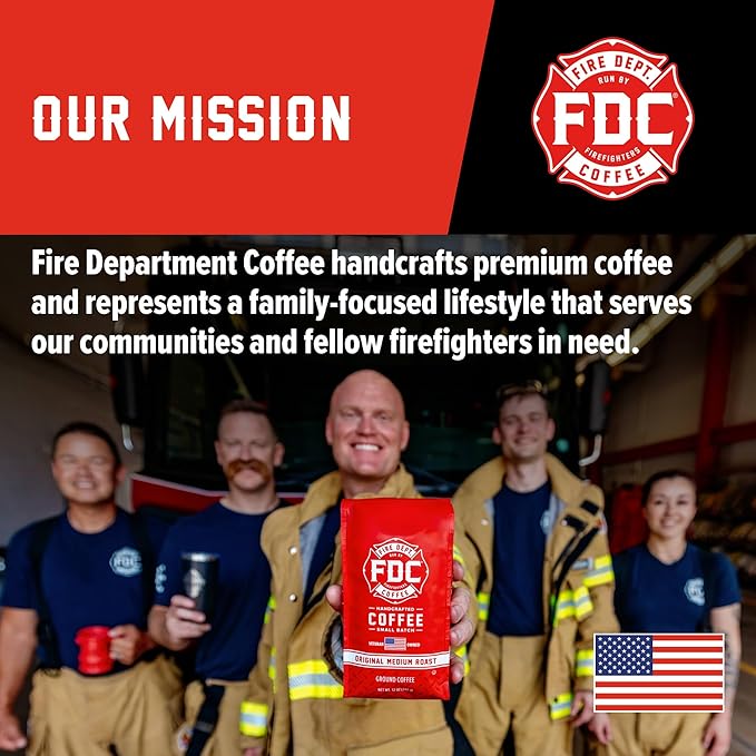 Fire Department Coffee - Gives Back to Firefighters - Balanced & Smooth Original Medium Roast Ground Coffee - Roasted in the USA - Veteran Owned -12 oz