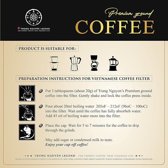 TRUNG NGUYEN LEGEND GOURMET BLEND Premium Roasted Ground Coffee - Chocolate and Fruity Flavor by Robusta & Arabica Coffee Beans Blend - French Roast with Low Acidity (500g/Box)