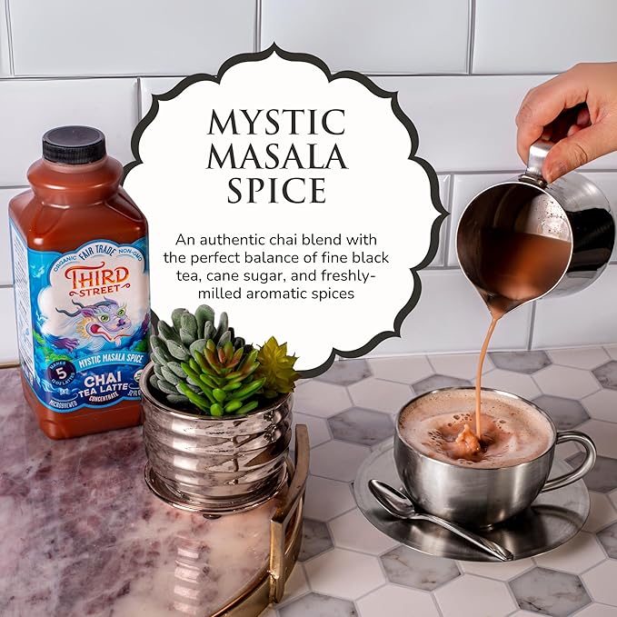 Third Street Inc. Organic Mystic Masala Spice Chai Concentrate 6-Pack, 32 Fl. Oz., Black Tea Latte Concentrate, Authentically Dreamy Tea Blend, Beverage Concentrate 1:1, Vegan, Gluten Free, Kosher, Non-GMO