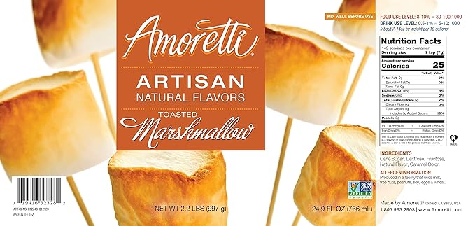 Amoretti - Natural Toasted Marshmallow Artisan Flavor Paste, 8 oz, Perfect For Ice Cream, Beverages, Cakes, and more, Preservative Free, Vegan, Gluten Free, No Artificial Sweeteners, Highly Concentrated