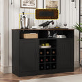 MHOM Farmhouse Buffet Cabinet with Prower Outlets, Rustic Sideboard Buffet with Wine Rack, Wooden Buffet Table for Dining Room, Antique Black