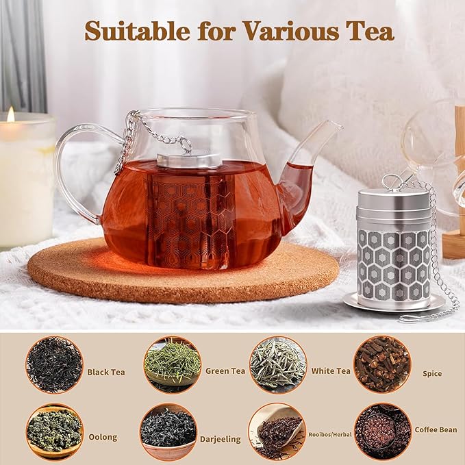 2 Pack Tea Strainers for Loose Tea, 304 Stainless Steel with Chain Hook,Extra Fine Mesh Tea Infuser for Brew Tea Spices & Seasonings