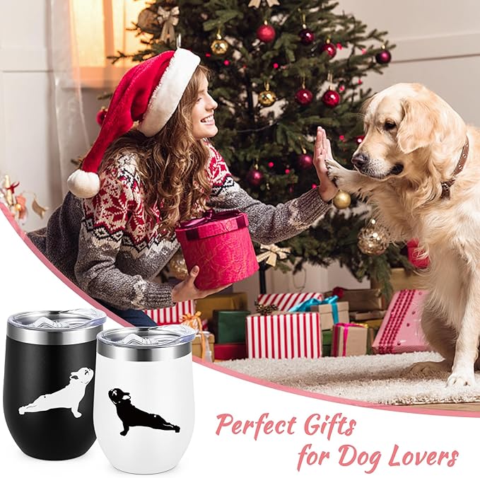 Lifecapido Dog Lover Gifts, French Bulldog Silhouette Insulated Wine Tumbler Set of 2, French Bulldog Gifts for Women Men, Christmas Birthday Gifts for Dog Mom Dad Dog Lovers (12oz, Black&White)