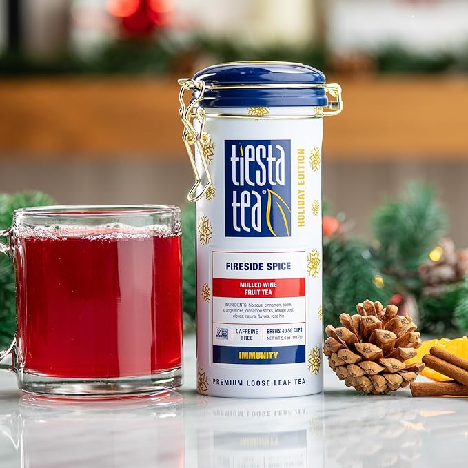 Tiesta Tea - Holiday Loose Leaf Tea Gift Set, High to Non-Caffeinated Holiday Blends, 3 Tins of Hot & Iced Brews Variety Pack, Fireside Spice, Peppermint Cocoa & Cocoa Mocha