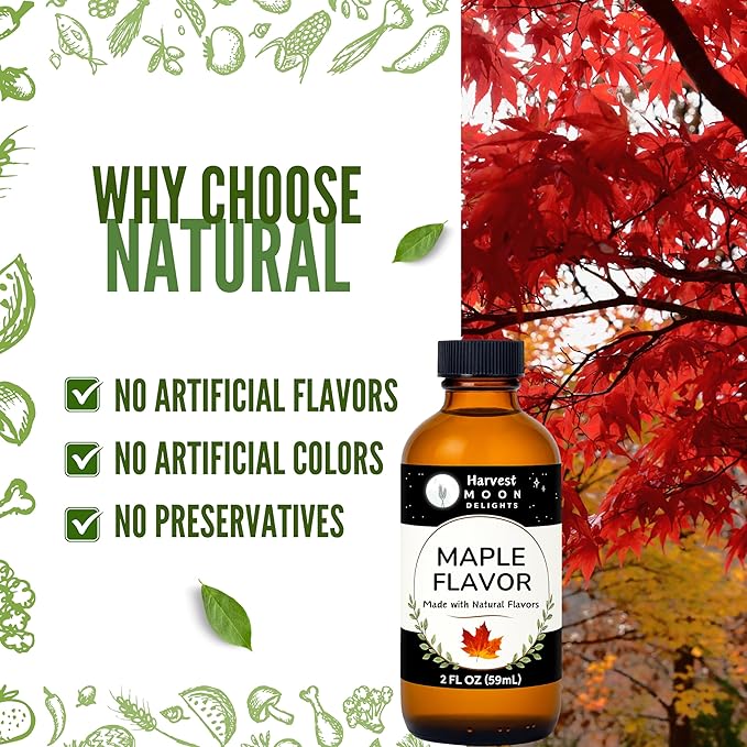 Natural Maple Extract for Baking, Ice Cream, Drinks, and Candy - 2 oz - Water-Soluble - By Harvest Moon Delights - Flavoring, Flavor