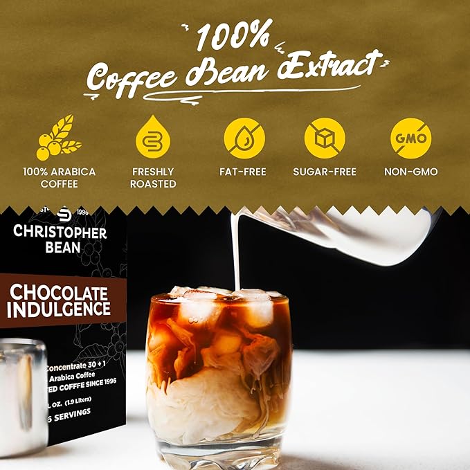 Christopher Bean Coffee - 396 servings, 30 to 1 Blend Bag in Box Liquid Instant Coffee or Cold Brew Coffee Concentrate - Hot or Iced Coffee - Chocolate Indulgence
