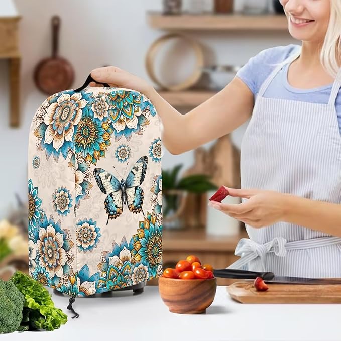 Floral Butterfly Blender Cover Dust Cover Appliance Dust Cover for Small Food Processor Coffee Maker Juice Maker with Top Handle Kitchen Decor Foldable