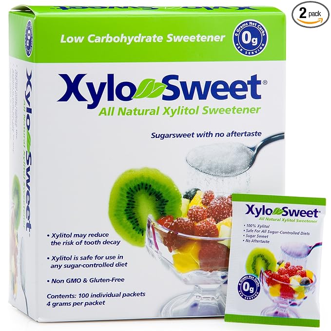 Xlear XyloSweet Plant Sourced Xylitol Sweetener - Pure Natural Sugar Substitute, Granules, Non-GMO, Gluten-Free, 100 Packets (Pack of 2)