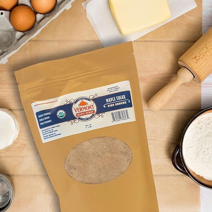 Vermont Maple Syrup's Organic Fine Granulated Vermont Maple Sugar, 1 lb - Subtle Maple Syrup Sweetness, Perfect Sugar Substitute for Baking, Coffee, and Oatmeal